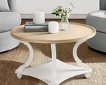 Farmhouse Round Coffee Table, Rustic Circle Coffee Table With Wood Tray ... - $296.99