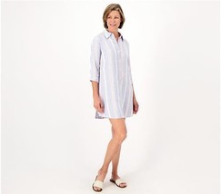 Denim &amp; Co. Button Front Shirt Dress Cover-Up w/ Side Slits (Blue, S) A473627 - $20.25