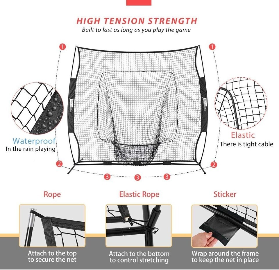 Durable 7x7 Feet Baseball Backstop Net & Adjustable Batting Tee for Training Item image 5