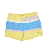 Vintage Ocean Pacific Swim Trunks Mens L Striped Yellow Blue Beach Surf ... - £25.95 GBP