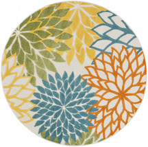 4&#39; X 4&#39; Turquoise Round Floral Non Skid Indoor Outdoor Area Rug - $79.61