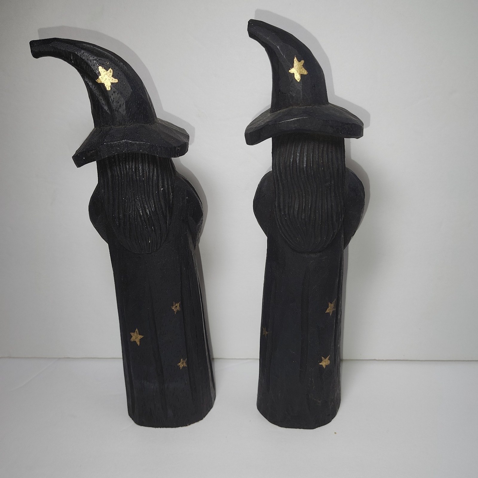 James Haddon Hand Carved Wood Witches Pair Signed Folk Art Halloween Decor 10” Item image 8