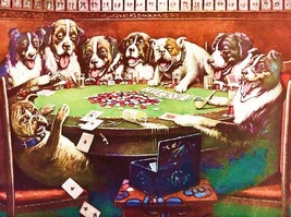 Vintage Poker Sympathy Color Lithograph Cm Coolidge Dogs Airport Club Seal Beach - £21.28 GBP