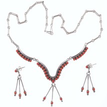 1980&#39;s Zuni Mediterannean Coral Snake Eye Sterling necklace and earrings set by - £321.64 GBP