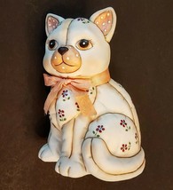 Lefton China Calico Kitty Cat Figurine 6&quot; Porcelain Bisque 1987 Grannyco... - £15.43 GBP