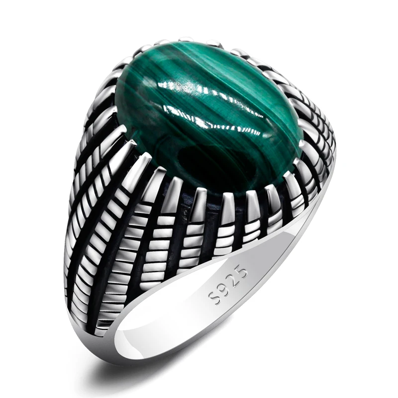 Patchwork Design Men&#39;s Natural Malachite Rings 925Sterling Silver Green Gemstone - £55.15 GBP