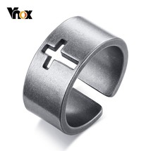 Vnox Vintage Hollow Cross Ring for Men Special Surface Finish Stainless Steel Op - £7.43 GBP