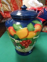 Magnificent  Handpainted by NONNI...Large CRACKER CANISTER JAR with Lid - $13.93