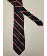 Van Heusen 100% Silk Repp Tie Navy &amp; Orange Striped - Made in USA 56&quot; x 3&quot; - $16.82