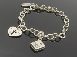 JAMES AVERY 925 Silver - Vintage Cross &amp; Bible Charmed Chain Bracelet - BT4300 - £463.24 GBP