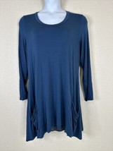 LOGO Lori Goldstein Womens Plus Size 1X Blue Pocket Tunic Shirt Long Sleeve - £20.09 GBP