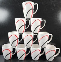 10 Corelle Fine Lines Mugs Set Red Black Arc Corning Coordinates Coffee Cups Lot - £70.95 GBP