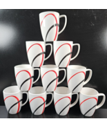 10 Corelle Fine Lines Mugs Set Red Black Arc Corning Coordinates Coffee ... - £70.34 GBP