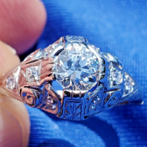 Earth mined Diamond European Art Deco Engagement Ring Vintage Platinum Solitaire - £5,411.62 GBP