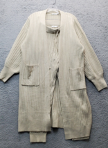 2 Piece Set Lush Cardigan &amp; Sweatpants Womens Small Tan Ribbed Stretch Pockets - $32.44