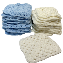 Handmade Crocheted Afghan 8 inch Squares White 1 Ivory 17 Light Blue 18 Total 36 - £28.27 GBP