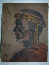 Antique English Oil Painting Signed COX, African Tribal Chief Head, 50.5 x 39 cm - £145.18 GBP