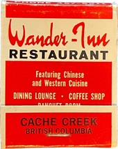 Wander-Inn Restaurant, Cache Creek British Columbia Match Book Matches M... - £7.81 GBP