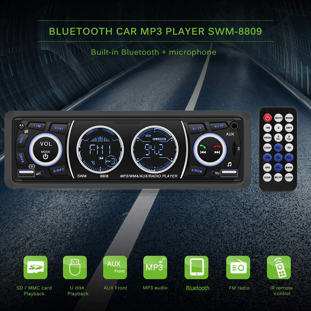 12V Car Radio Audio 1din Bluetooth Stereo car MP3 Player FM Receiver 60Wx4 Sup - £30.75 GBP