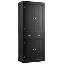 Kitchen Cabinet Pantry Cupboard Freestanding w/Doors &amp; Adjustable Shelves Black - £327.24 GBP