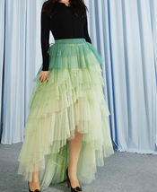 Green High-low Tiered Tulle Skirt Outfit Womens Plus Size Holiday Tulle Skirt image 1