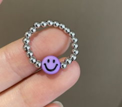 Colorful smiley elastic ring Korean Instagram niche design simple beaded... - £15.58 GBP