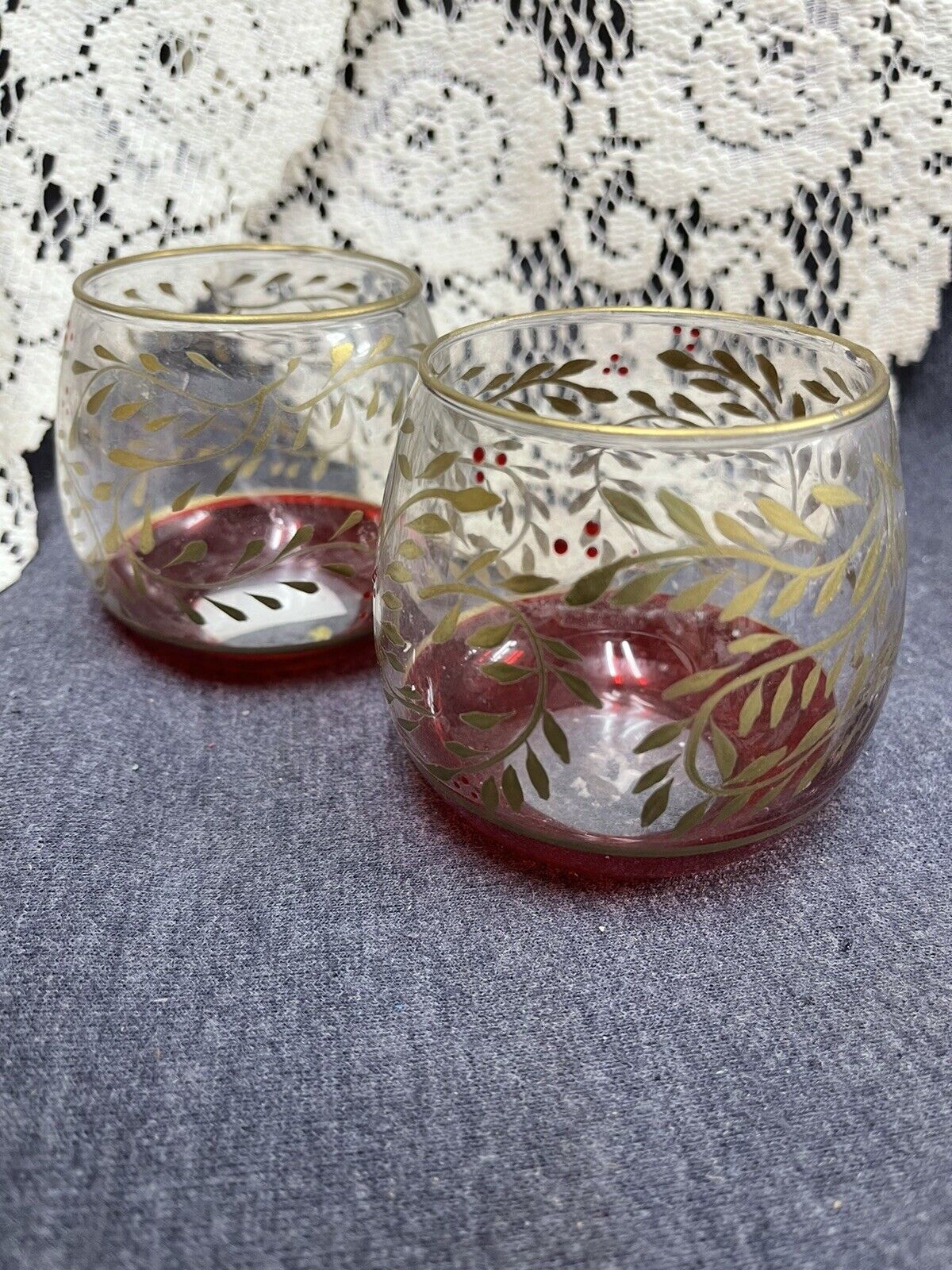 Ganz CANDLE Round Holly Christmas Tea Lite Glass Holder Set of 2 - $6.80