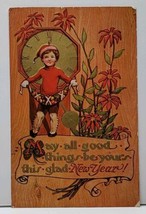 New Year, May all things Glad Be Yours, Boy with Golden Clock 1913 Postcard F20 - £2.95 GBP