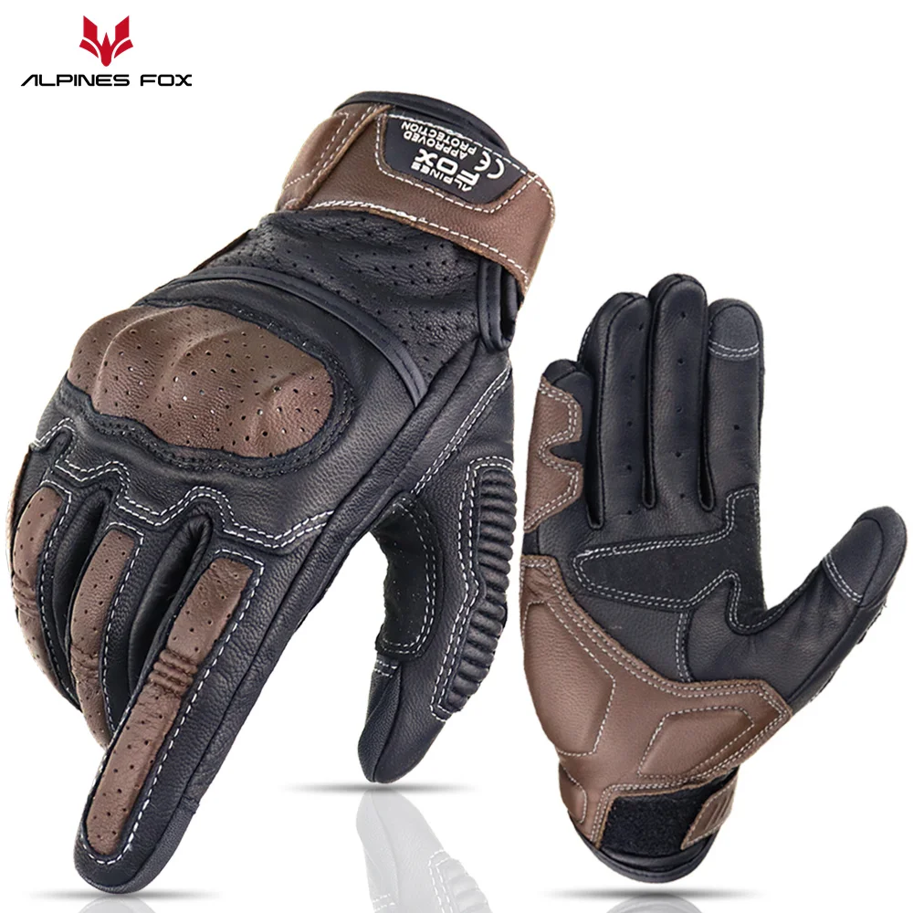 Retro Vintage Leather Motorcycle Gloves Men Breathable Hole Cycling Luvas - $46.10