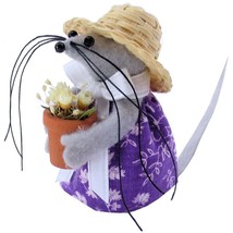 Mouse Gardener with Flower Pot and Flowers, Purple, Flower Print Dress, Handmade - £7.03 GBP