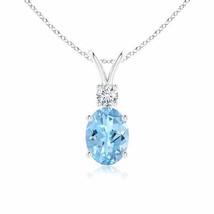 ANGARA 8x6MM Natural Aquamarine Pendant Necklace with Diamond in 14K Solid Gold - £717.54 GBP