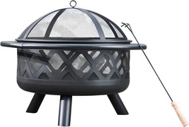 Teamson Home Round Steel Outdoor Fire Pit Outside Wood Burning Firepit, ... - £111.64 GBP