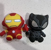 Marvel Black Panther &amp; Iron Man -  TY Beanie 6&quot;  Plush Stuffed Animal Toy - - £7.49 GBP