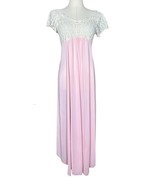 Vtg Lucie Ann II Sheer Pink White Lace Long Nightgown Peignoir Short Sle... - $79.19
