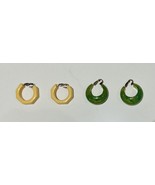 Bakelite Earrings Clip On Hoops 2 Pairs Green Yellow - £17.65 GBP