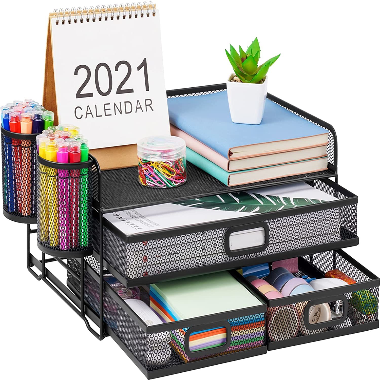 Marbrasse 3 Tier Mesh Desk Organizer with Drawer, Multi-Functional Desk - $33.99