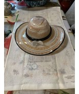 Block Crystal Art Glass Hat w/ Bow Spiral Design Hand Blown Bowl Tan Whi... - $47.39 CAD