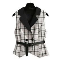 NWOT White/Black Plaid Tweed Button Up Vest Sz M/L - £17.22 GBP