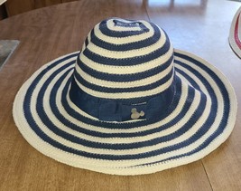 Disney Parks Women’s Mickey Floppy Wide Brim Beach Blue Striped Sun Hat One Size - £14.32 GBP