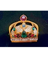 Swarovski Crystal Royal Crown Brooch Pin Yellow Gold Tone Swan Backstamp - £233.09 GBP