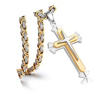Jewelry Stainless Steel Cross Pendant Necklace Mens Boys 5mm - £48.13 GBP
