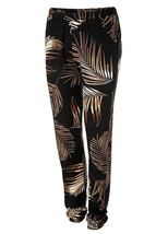 ANISTON Slip-On Leaf Print Trousers in Black UK 12 Regular (fm11-5) - £28.23 GBP