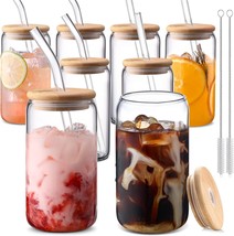 Glass Cups with Lids and Straws 8pcs,16oz Glass Iced Coffee - £29.17 GBP