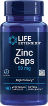 Life Extension Zinc Caps, zinc 50 mg 90 vegetarian capsules - $5.94