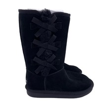 UGG Koolaburra Victoria Tall Boots Black Suede Faux Fur Lined Kids Girls 1 - £38.15 GBP