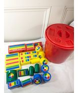 Vintage Hilco Bucket set 22 Magnet Blocks magnetic building toy rainbow ... - $32.00