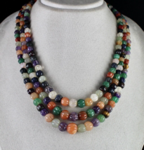 Old Multi Natural Semi Precious Carved Melon Beads 3 L 688 Ct Gemstone Necklace - £113.90 GBP