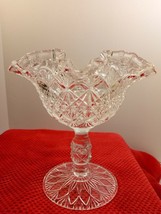 Vintage Fenton Clear Glass Pedestal Serving/Candy/Nut Dish Compote Ruffl... - £19.26 GBP