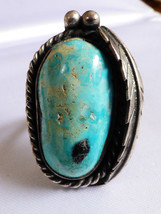 Vintage Retro Southwest Sterling Silver 925 Blue Turquoise Blue Stone Ring Sz 6 - £119.43 GBP
