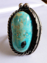 Vintage Retro Southwest Sterling Silver 925 Blue Turquoise Blue Stone Ring Sz 6 - £119.28 GBP